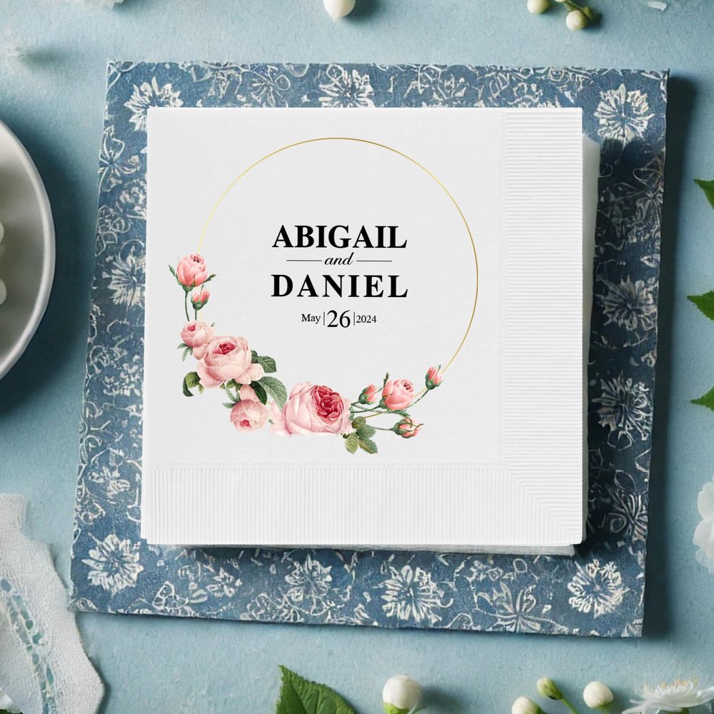Custom Wedding Napkins, Personalized Napkin for Party, Floral Wedding Napkins, Bridal Shower Couples Engagement Party Napkin, Customized Napkins - Perfect for Weddings, Engagements and Anniversaries