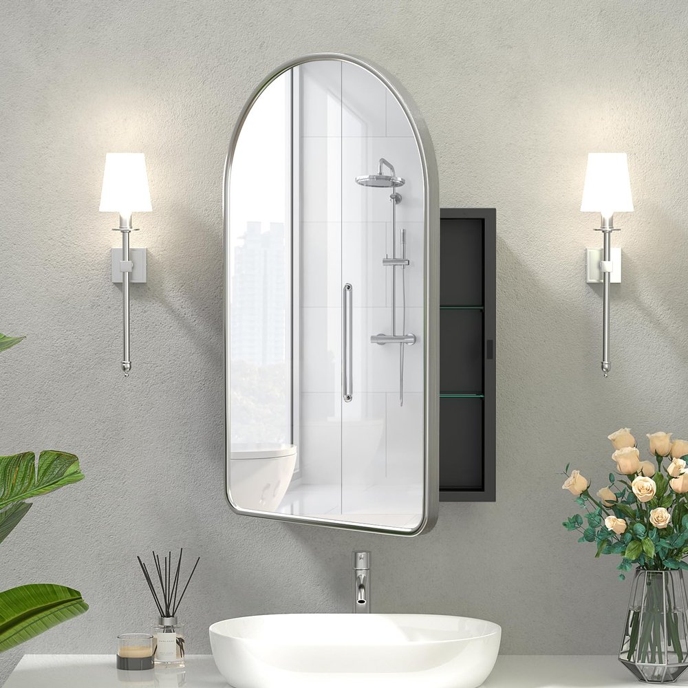 Arched Medicine Cabinet with Mirror,Recessed Medicine Cabinet for Bathroom