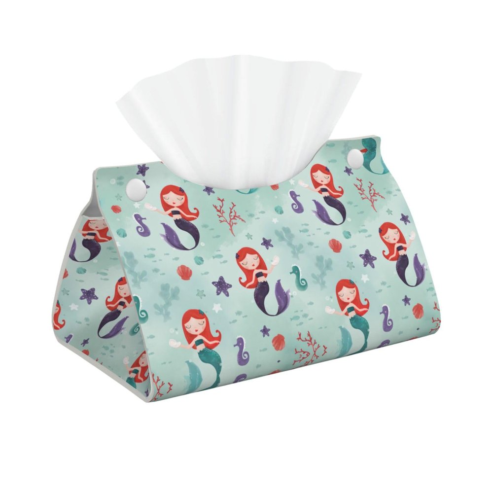 Beautiful Mermaid Tissue Box Cover 7.9X4.9X4.5'' Long Tissue Cube Box Organizer for Bathroom Vanity Countertop Office