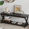 IBF Black Bench, Modern Entryway Bench for Bedroom, Wood Metal Storage Hallway Bench for Dining Living Room, Farmhouse Shoe Rack Indoor Accent Seating Bench for Foyer Entrance, Black Oak, 47 Inch Long view 4