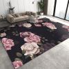 3x4 Rugs for Entryway Pink and White Rose Low Pile Area Rug, Black Background Plant Leaves Flowers Kids Bedroom Rug Soft for Coffee Shop Living Room Under Table Game Room view 1