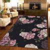 3x4 Rugs for Entryway Pink and White Rose Low Pile Area Rug, Black Background Plant Leaves Flowers Kids Bedroom Rug Soft for Coffee Shop Living Room Under Table Game Room view 2