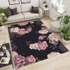 3x4 Rugs for Entryway Pink and White Rose Low Pile Area Rug, Black Background Plant Leaves Flowers Kids Bedroom Rug Soft for Coffee Shop Living Room Under Table Game Room view 3