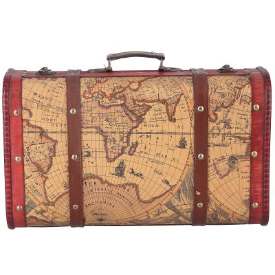PZLVAME Portable Vintage Decorative Home Storage Trunk with Map Pattern, Pirate Treasure Chest Storage Box, Locked Treasure Luggage Box