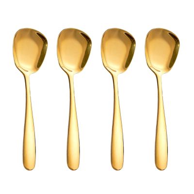 MIUPOO Square Head Spoons, Korean style Square Spoon,Thick Heavy Stainless Steel Soup Table Spoons Dinner Flat Square Spoon,7 Inches/18.5 cm,Set of 4,Gold
