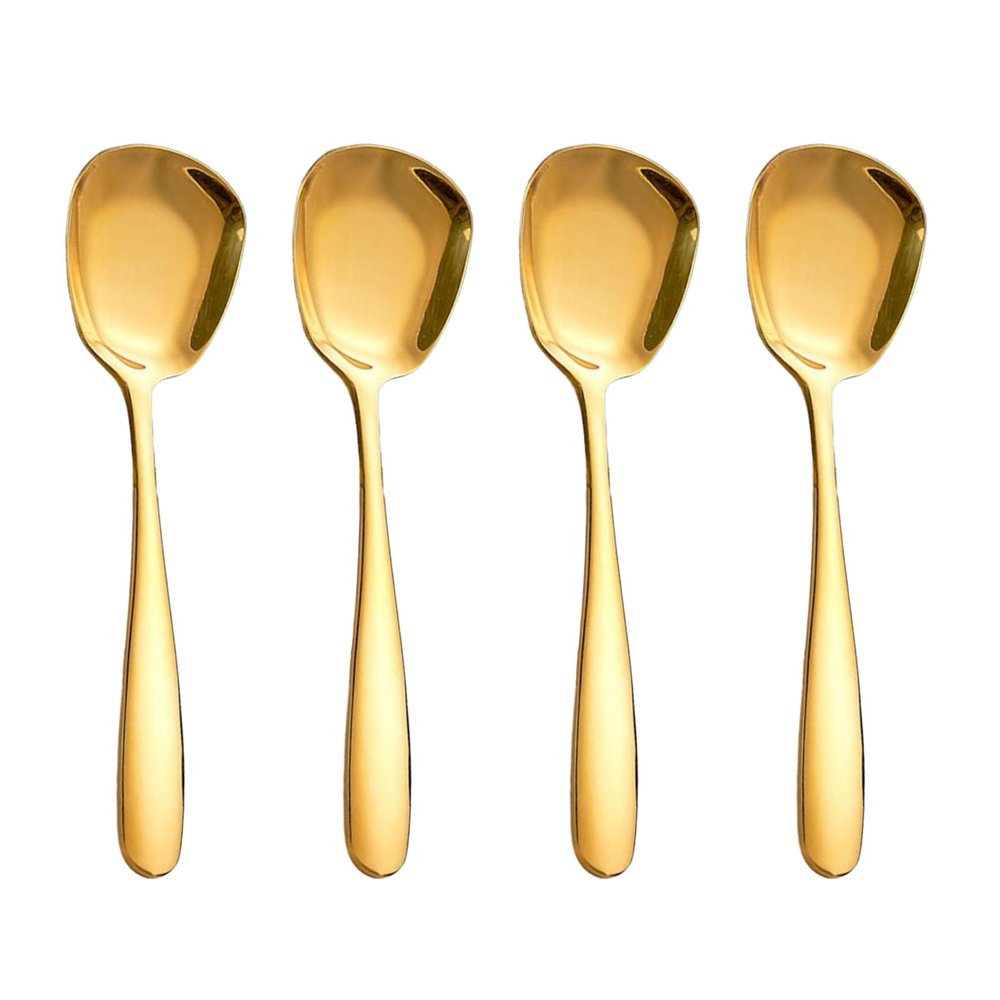 MIUPOO Square Head Spoons, Korean style Square Spoon,Thick Heavy Stainless Steel Soup Table Spoons Dinner Flat Square Spoon,7 Inches/18.5 cm,Set of 4,Gold