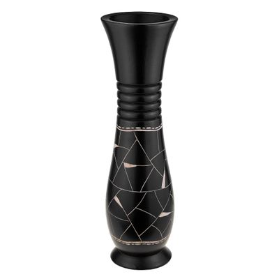 AeraVida Unique Patterned Mosaic Black 14-inch Natural Mango Tree Wooden Vase | Black Vase | Black Decor | Wooden vase | Black Home Decor