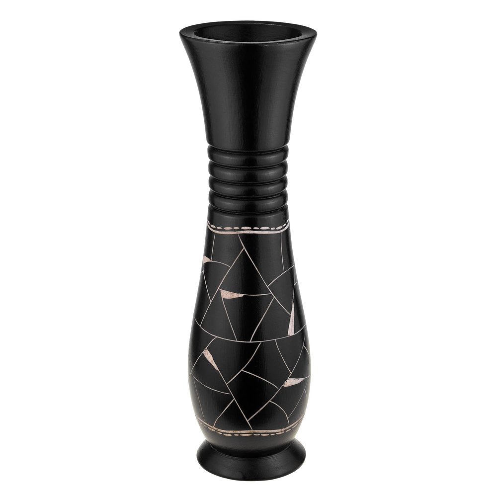 AeraVida Unique Patterned Mosaic Black 14-inch Natural Mango Tree Wooden Vase | Black Vase | Black Decor | Wooden vase | Black Home Decor