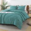 Andency Grayish Teal Comforter Set Queen Size, Boho Soft Warm Tufted Bedding Comforter Sets for Queen Size Bed, 3 Pieces Aesthetic Chevron Farmhouse Cute Bohemian Textured Bed Set view 2