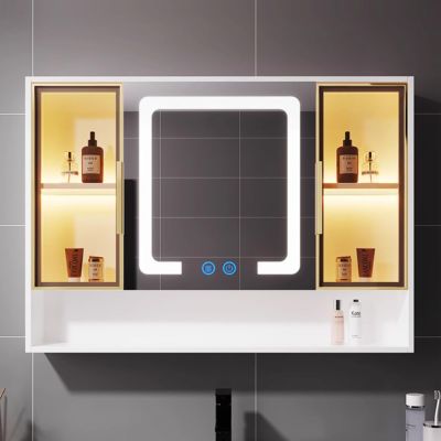 AYHARYLH Bathroom Medicine Cabinet with Lights, Wall-Mounted Wooden Medicine Cabinet with Defogger,Recessed Or Surface Mount, Vanity Mirror Cabinet with Lights & Brightness Adjustment