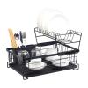 2 Tier Dish Drying Rack and Drainboard Set,Stainless Steel Large Dish Drainers Strainer with Drainboard Set,for Sink Stainless Steel Dish,Rack for Kitchen Counter Dish Drainer with Utensils, F view 1