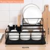 2 Tier Dish Drying Rack and Drainboard Set,Stainless Steel Large Dish Drainers Strainer with Drainboard Set,for Sink Stainless Steel Dish,Rack for Kitchen Counter Dish Drainer with Utensils, F view 2