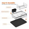 2 Tier Dish Drying Rack and Drainboard Set,Stainless Steel Large Dish Drainers Strainer with Drainboard Set,for Sink Stainless Steel Dish,Rack for Kitchen Counter Dish Drainer with Utensils, F view 3