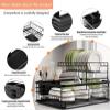 2 Tier Dish Drying Rack and Drainboard Set,Stainless Steel Large Dish Drainers Strainer with Drainboard Set,for Sink Stainless Steel Dish,Rack for Kitchen Counter Dish Drainer with Utensils, F view 4