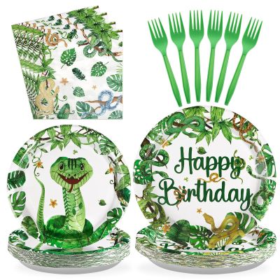 96 Pcs Snake Birthday Party Supplies Reptile Jungle Swamp Snake Plates and Napkins Tableware Sets Reptile Party Decorations Favors for Kids Camping Alligator Wilderness Wildlife Theme Decor,Serves 24