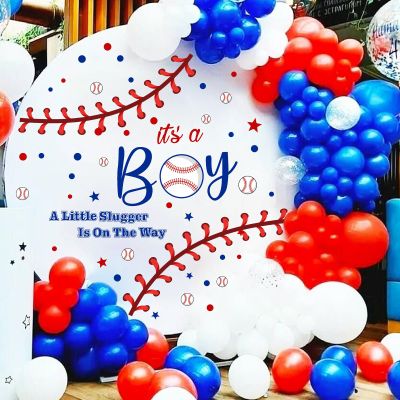 Baseball Theme Baby Shower Backdrop Decorations Gender Reveal Party Decals Baby Boy Sign Balloon Arch Decal Baby Shower Party Stickers is A Little Slugger in On The Way Backdrop Decals