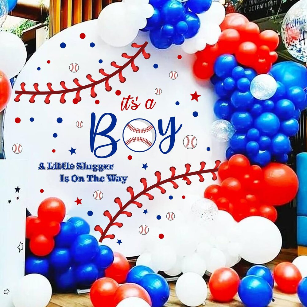 Baseball Theme Baby Shower Backdrop Decorations Gender Reveal Party Decals Baby Boy Sign Balloon Arch Decal Baby Shower Party Stickers is A Little Slugger in On The Way Backdrop Decals