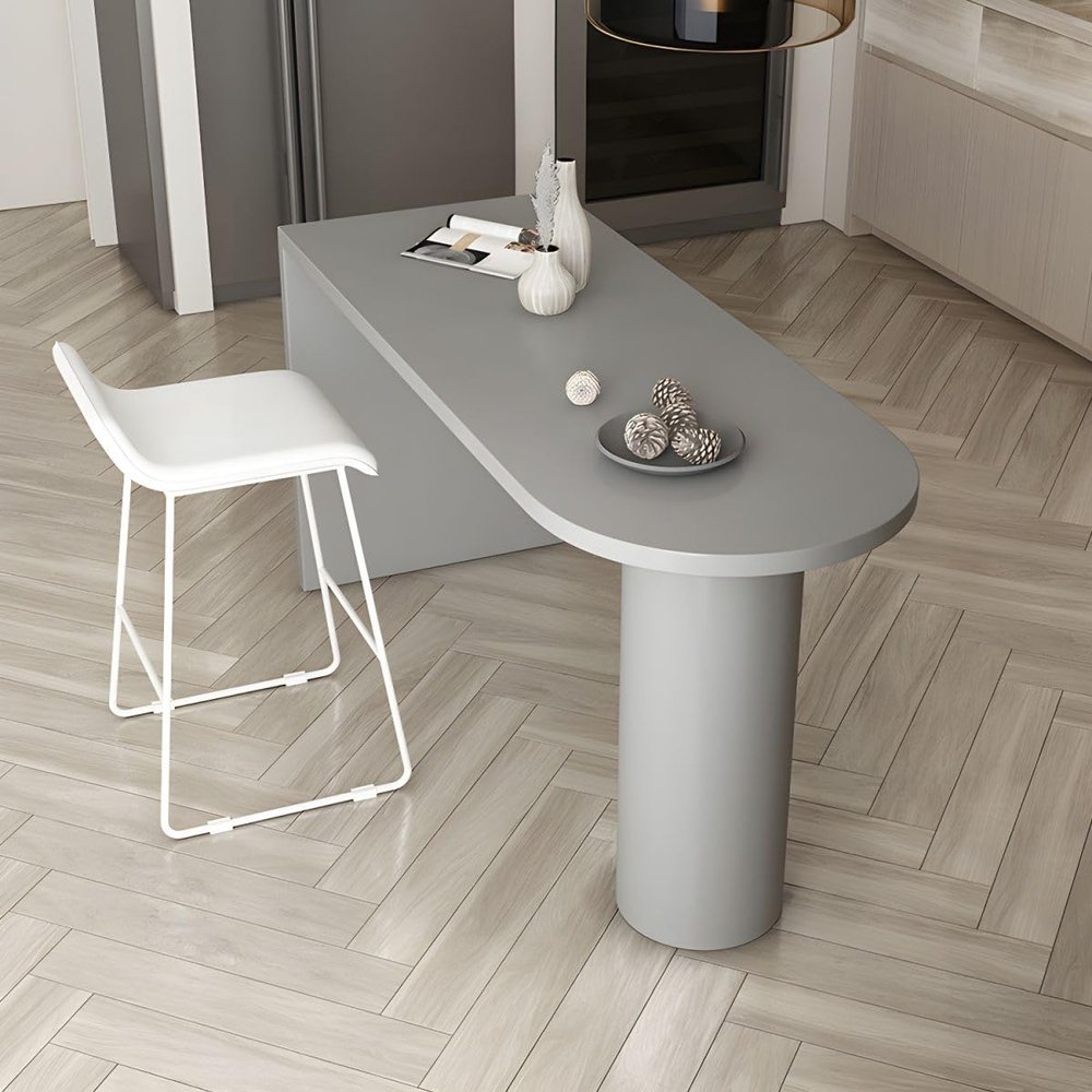 KWOKING Wood Top Double Pedestal Dining Table Bar Table for Island -Without Chairs Solid Wood Island Dining Table Kitchen Bar Table Living Room Wall Partition High Table Grey 47.2"L x 23.6"W x 29.5"H