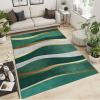 4x6 Modern Fashion Decor Area Rugs, Light Luxury Emerald Green Gray Gold Wavy Stripes Area Rug, Anti-Slip Foldable Low Pile Washable Mat for Living Room Bedroom Entryway Hallway Office Apartment view 2