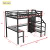 Heavy Duty Metal Loft Bed with Twin XL Size, Desk, Wardrobe & Storage Stairs, LED Charging Station, Space Saving for Kids, Teens & Adults - Black view 2