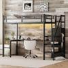 Heavy Duty Metal Loft Bed with Twin XL Size, Desk, Wardrobe & Storage Stairs, LED Charging Station, Space Saving for Kids, Teens & Adults - Black view 3