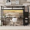 Heavy Duty Metal Loft Bed with Twin XL Size, Desk, Wardrobe & Storage Stairs, LED Charging Station, Space Saving for Kids, Teens & Adults - Black view 4