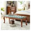Bedside Bench Natural Solid Wood Upholstered Bench - Velvet Cushions - Functional Seating for Bedroom, Living Room, Hallway, Entryway, Foyer Bed Ends End of Bed Bench(Blue,120*53*47cm) view 1