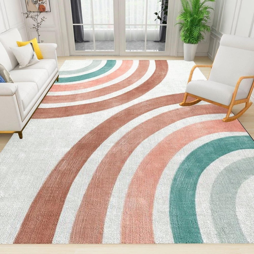 2x4 Runner Rug Nordic Abstract Rainbow Stripes Art Rugs for Entryway, Retro Medieval Bohemian Geometric Line Washable Kitchen Rugs Soft Non Slip Anti Fatigue for Sink Laundry Indoor Hallways