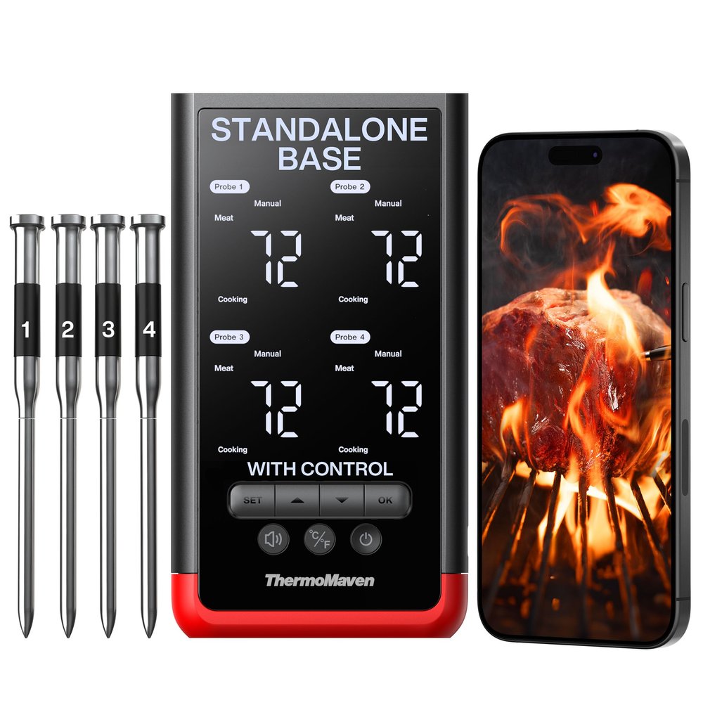ThermoMaven Smart Bluetooth Wireless Meat Thermometer: Standalone Base, WiFi Unlimited Range, 6 Sensors with NIST Certified Accuracy, 4 Probes for Kitchen, BBQ, Grill, Oven, Smoker, Rotisserie