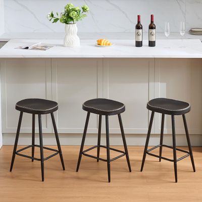 FIRAVOE Counter Stools Set of 3, Modern 24 inch Counter Height Stools, Black Faux Leather Backless Barstools for Kitchen Island (Black, 3 PCS 24'' Height)