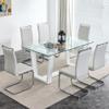 MUUOKY 63" Glass Dining Table Set for 6, Dinner Table Set for 6, Glass Top Dining Room Table and 6 PU Leather Chairs, Rectangle White Table and Chair Set for 6 Suitable Kitchen Dining Room view 1