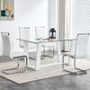 63 Glass Dining Table Set for 4, Modern Dining Table Set for 4, Glass Top Dining Room Table and 4 PU Leather Chairs, Rectangle White Table and Chair Set for 4 Suitable Dining Room, Kitchen view 1