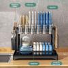 2 Tier Dish Drying Rack with Drainboard Set, Dish Strainer Shelf with Cup-HolderLarge Stainless Rustproof Strong Load Dish Drainers for Kitchen CounterIdeal for Dish/Knifes/Cup/Cutting Board view 2