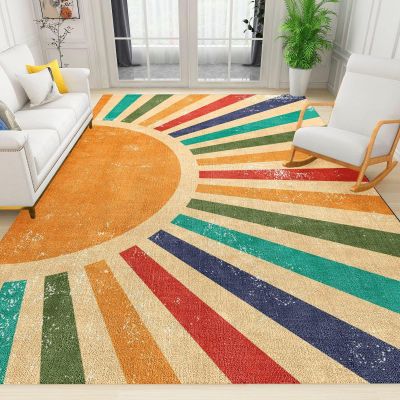 3x4 Rugs for Entryway Colorful Rainbow Low Pile Area Rug, Vintage Abstract Art Boho Kids Bedroom Rug Soft for Coffee Shop Living Room Under Table Game Room
