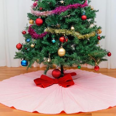 ShinyBeauty 60 Inch Baby Pink Christmas Tree Skirt Home Holiday Decoration Sequin Tree Skirts Santa Xmas Ornaments Glitter Fabric Large Tree Cover for New Year Decor