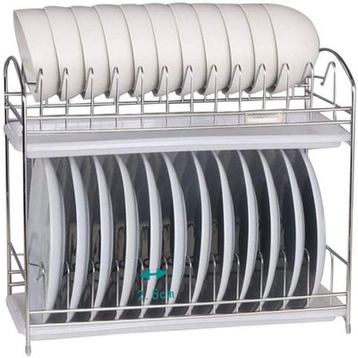 Dish Drainer Rack,Plate Rack, Drain Rack Drying Racks Dish Drainer Rack Kitchen Drain Rack Household Double-Layer Bowl Rack Cup Holder Cutter Storage Tray Chopstick Rack/Silver-A/40 * 30 * 19.5Cm(Silv