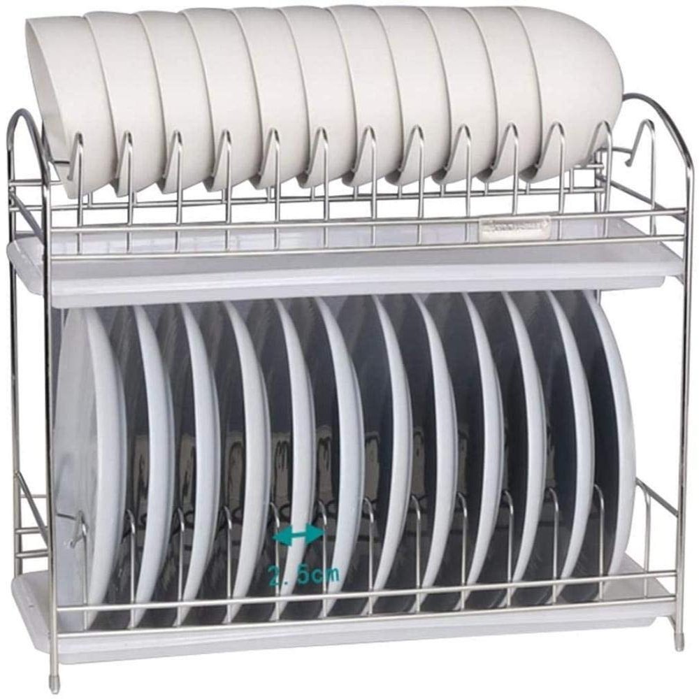 Dish Drainer Rack,Plate Rack, Drain Rack Drying Racks Dish Drainer Rack Kitchen Drain Rack Household Double-Layer Bowl Rack Cup Holder Cutter Storage Tray Chopstick Rack/Silver-A/40 * 30 * 19.5Cm(Silv