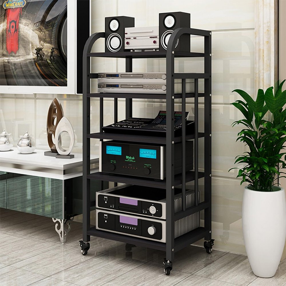 YLQFGUVWK 5-Tier Removable Media Stand Audio/Video Stand CD Player Stand Stereo Component Storage Cabinet with Height Adjustable Wooden Shelf for Home/Office/Theater(Style 2)