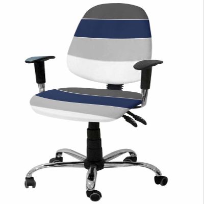 Black Grey Navy Blue Striped Office Chair Cover Stretchable Computer Chair Seat Cover Backrest Slipcovers, Geometric Horizontal Simple Lines Rotating Desk Chair Seat Cushion Split Protectors