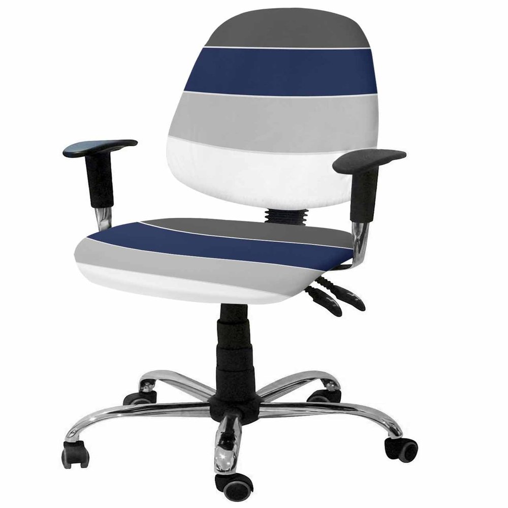 Black Grey Navy Blue Striped Office Chair Cover Stretchable Computer Chair Seat Cover Backrest Slipcovers, Geometric Horizontal Simple Lines Rotating Desk Chair Seat Cushion Split Protectors