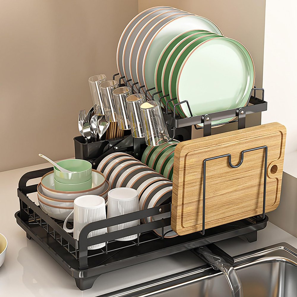 D-GROEE 2 Tier Dish Drying Rack with Drainboard Set, Dish Strainer Shelf with Cup-HolderLarge Stainless Rustproof Strong Load Dish Drainers for Kitchen CounterIdeal for Dish/Knifes/Cup/Cutting