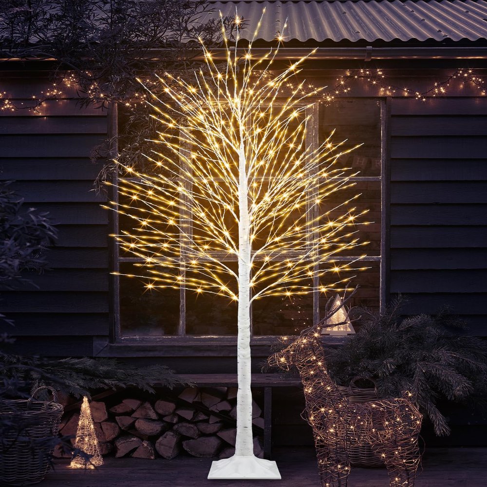 Miyukyee 1224 LED Lighted Birch Tree, 7 FT White Christmas Tree