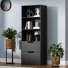 Housoul Bookcase with 2 Drawers, 63" 3-Tier Bookshelf with Storage, 3 Shelf Book Shelf with Adjustable Shelf, Modern Bookshelf, Open Shelves Bookcase for Study, Bedroom & Home Office, Black view 1
