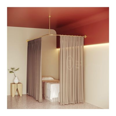 BXKCFYBSQ Privacy Partition Curtain, L-Shaped Room Divider, Metal Support Wall-Mounted Curtain, Flat Hook Medical Curtain for Fitting Room Beauty Salon Bedroom(Brown)