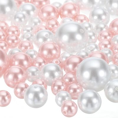 PATIKIL 120 Pieces Vase Fillers Pearls, 14/20/30 mm Vase Filler Pearl Bead Vase Centerpieces Floating Pearl Bead with Hole for Vase Decoration, Cream/Light Pink
