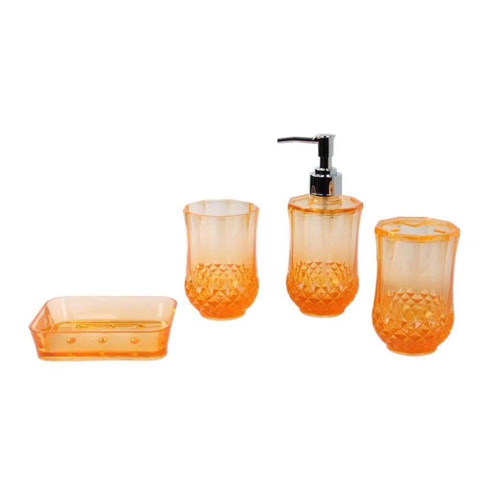 Modern Bathroom Set with Soap Pump and Toothbrush Holder, Orange