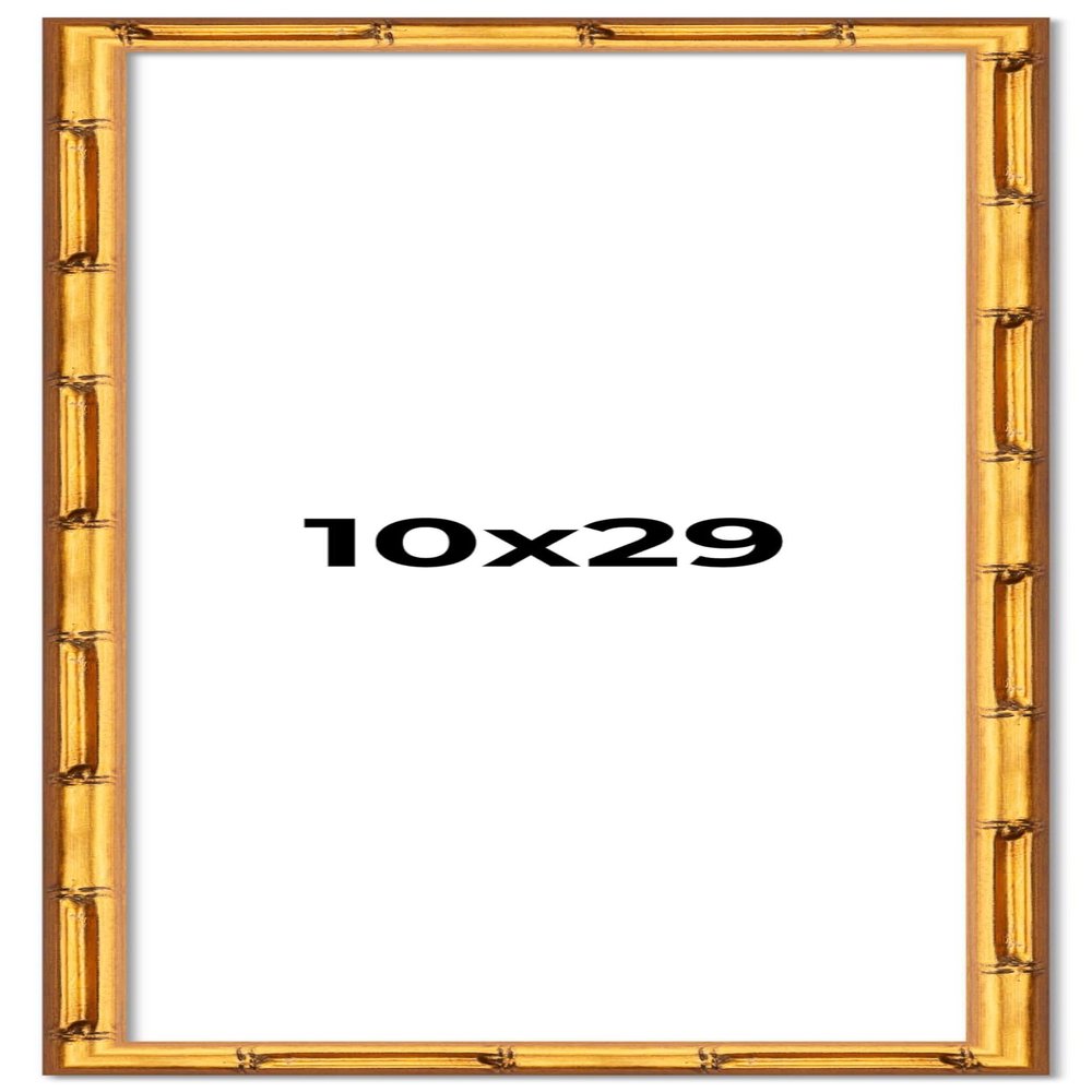 10x29 Frame Gold Bamboo Picture Frame | 0.75 Inch Moulding Width | 0.625 Inches Rabbet Depth | Solid Wood Frame Complete with UV Acrylic Plexiglass, Foam Board Backing & Hanging Hardware