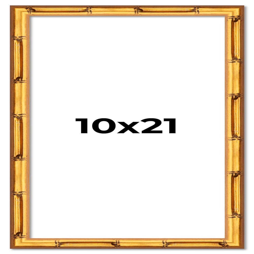 10x21 Frame Gold Bamboo Picture Frame | 0.75 Inch Moulding Width | 0.625 Inches Rabbet Depth | Solid Wood Frame Complete with UV Acrylic Plexiglass, Foam Board Backing & Hanging Hardware