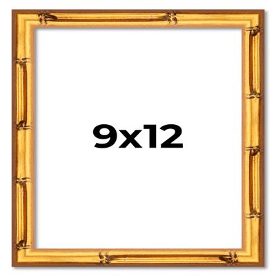 9x12 Frame Gold Bamboo Picture Frame | 0.75 Inch Moulding Width | 0.625 Inches Rabbet Depth | Solid Wood Frame Complete with UV Acrylic Plexiglass, Foam Board Backing & Hanging Hardware