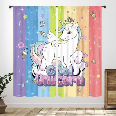 Unicorn Curtains for Kids Bedroom, Cartoon Rainbow Unicorn Princess Colour Drapes Treatments for Baby Nursery Living Room Bathroom Curtains 2 Panel, 84X84 Inch